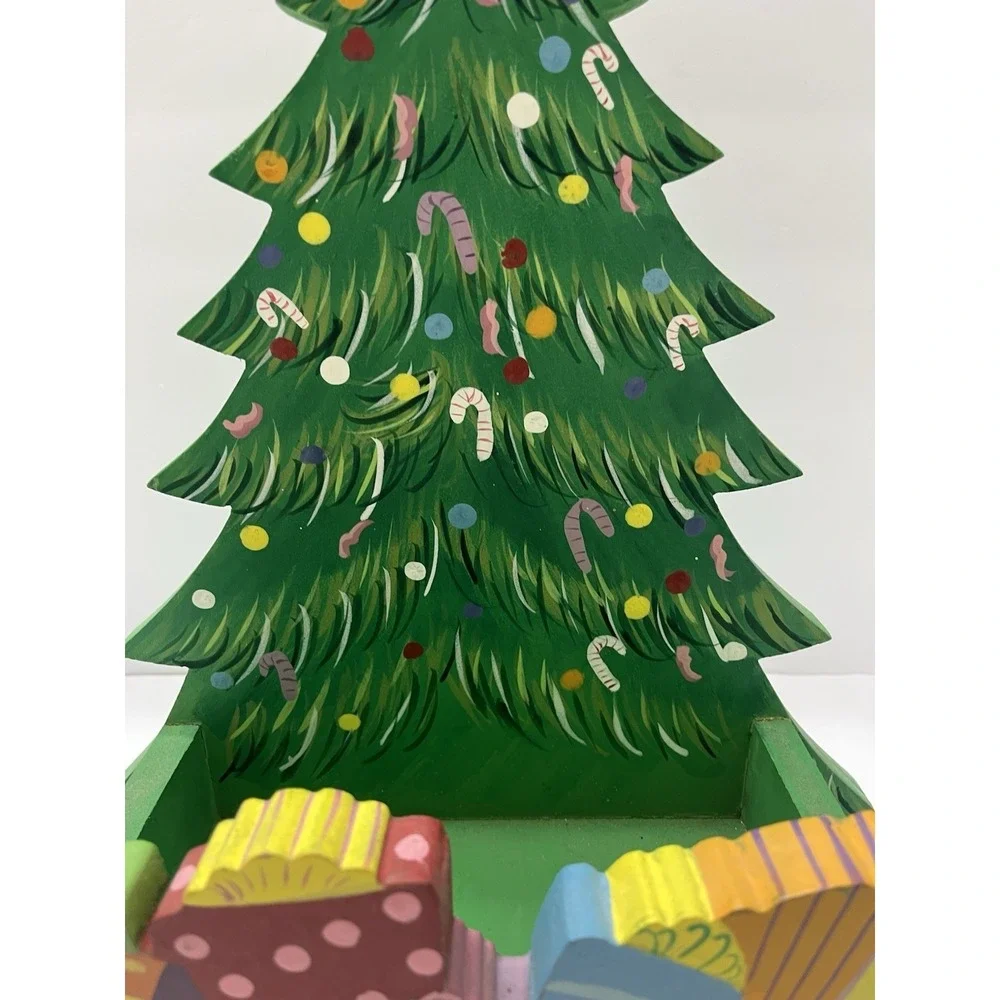 Christmas Tree Wooden Decor Hand Painted By Seasons Card Holder 13x11